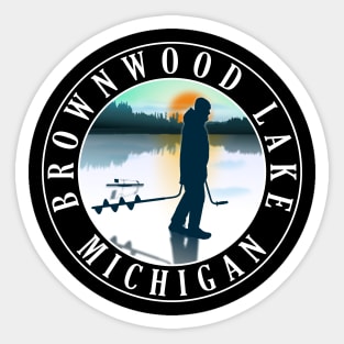 Brownwood Lake Ice Fishing Michigan Sunset Sticker